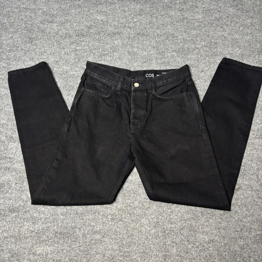 COS Jeans Mens 29x32 Black Regular Tapered Leg Mid Rise Cotton Button Fly